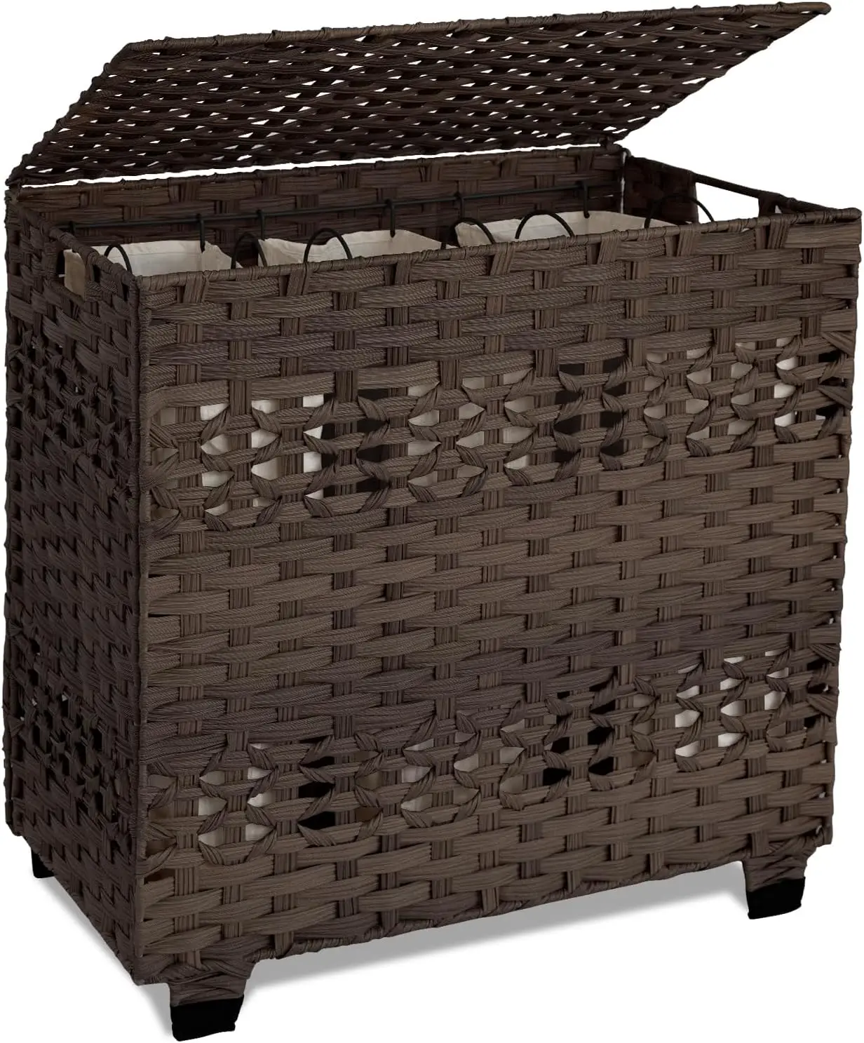 140L Laundry Hamper with Lid, 3 Removable Liner Bags, Foldable Wicker Basket for Bedroom, 27x13x26 Inches, Brown
140L Laundry Hamper with Lid, 3 Removable Liner Bags, Foldable Wicker Basket for Bedroom, 27x13x26 Inches, Brown