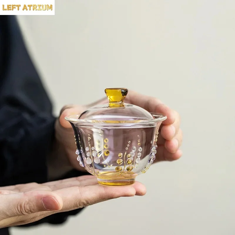 100ml Relief Wisteria Flower Glass Gaiwan Vintage Tureen Tea Bowl With Lid Kit Tea Brewing Cover Bowl Services Craft
100ml Relief Wisteria Flower Glass Gaiwan Vintage Tureen Tea Bowl With Lid Kit Tea Brewing Cover Bowl Services Craft