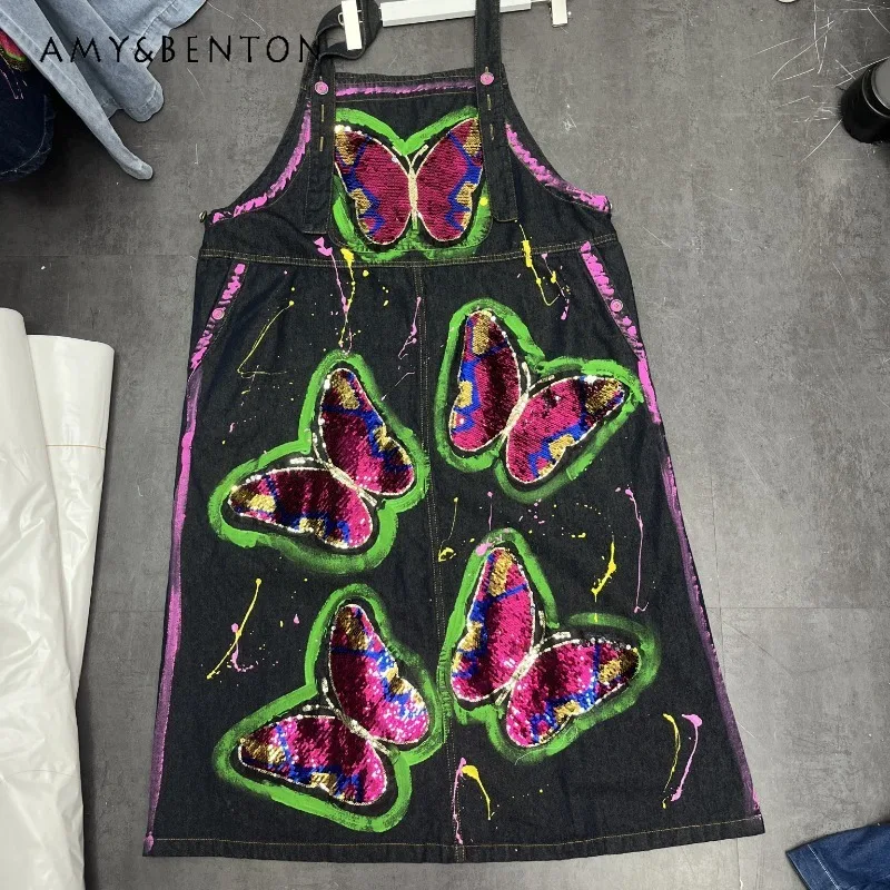 Unique Design 2025 Summer New Cute Strap Dress Loose Hand-painted Heavy Industry Butterfly Sequin Denim Dresses Women's Clothing
Unique Design 2025 Summer New Cute Strap Dress Loose Hand-painted Heavy Industry Butterfly Sequin Denim Dresses Women's Clothing