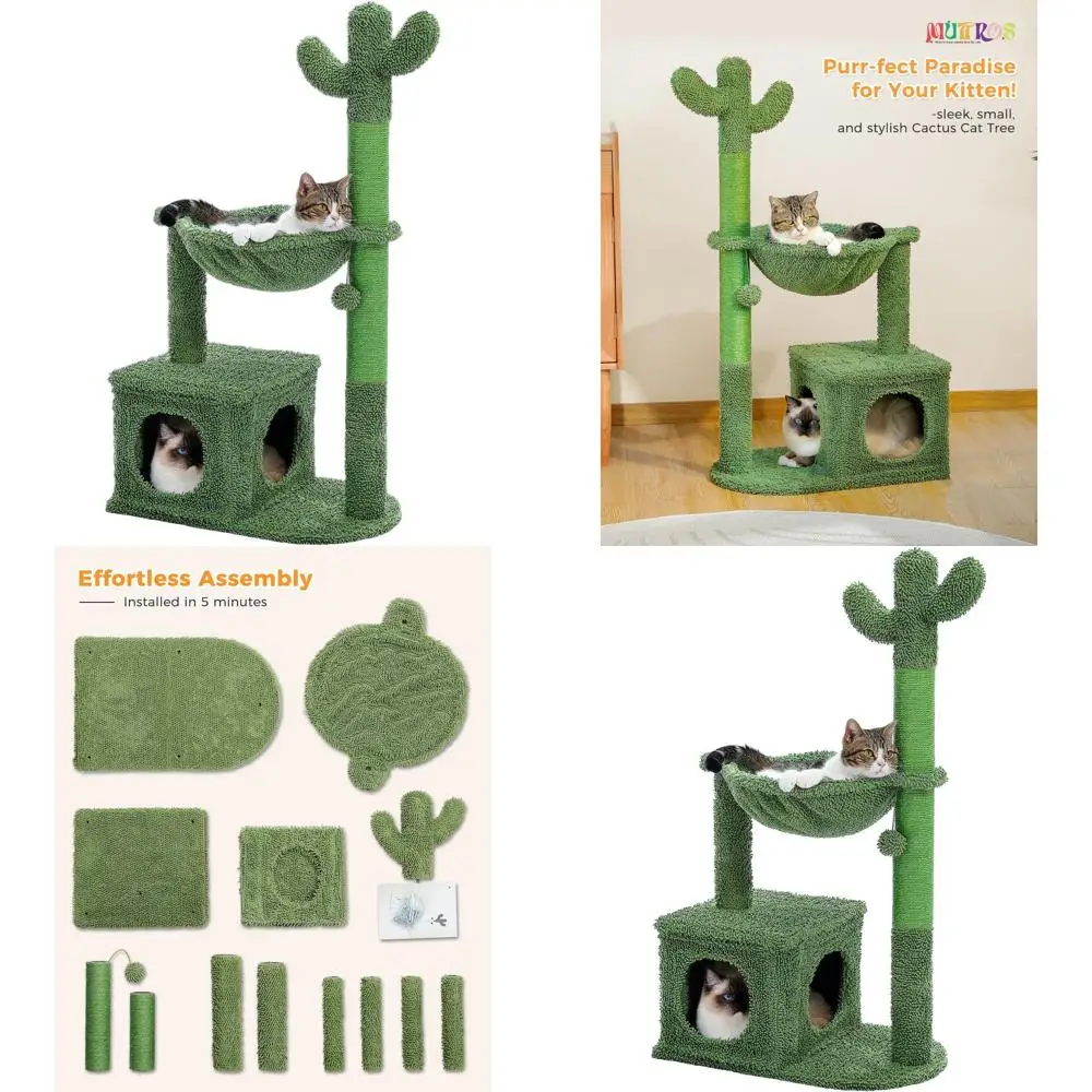 40 Indoor Cat Tree with Metal Carpet Hammock, Scratching Post, Condo, and Replaceable Toy Ball, Green
40 Indoor Cat Tree with Metal Carpet Hammock, Scratching Post, Condo, and Replaceable Toy Ball, Green
