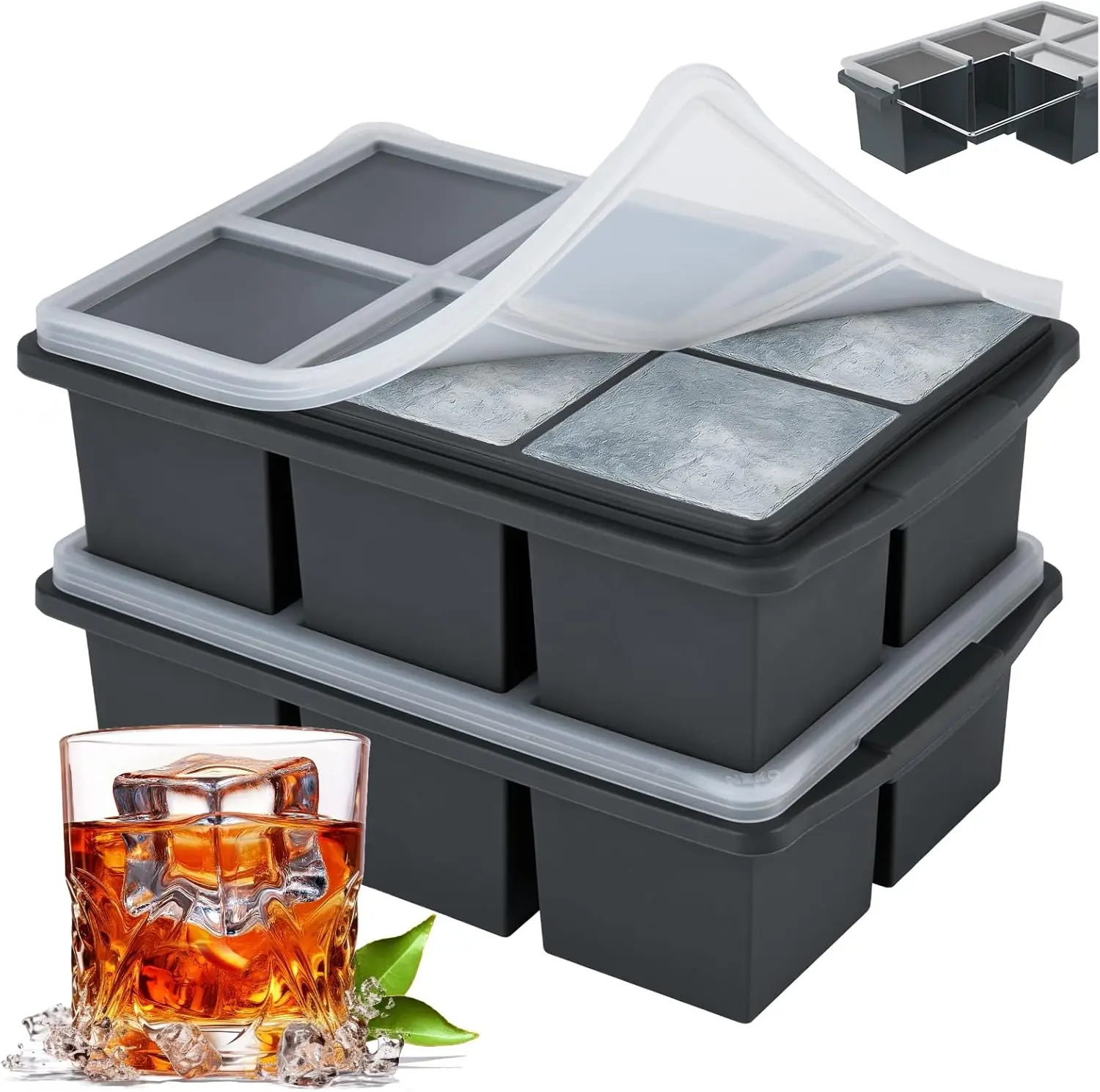 Ice Cube Trays for Whiskey, Silicone Ice Cube Tray, with Reinforced Steel Ring Top, Makes 12 perfect 2-in ice cubes
Ice Cube Trays for Whiskey, Silicone Ice Cube Tray, with Reinforced Steel Ring Top, Makes 12 perfect 2-in ice cubes