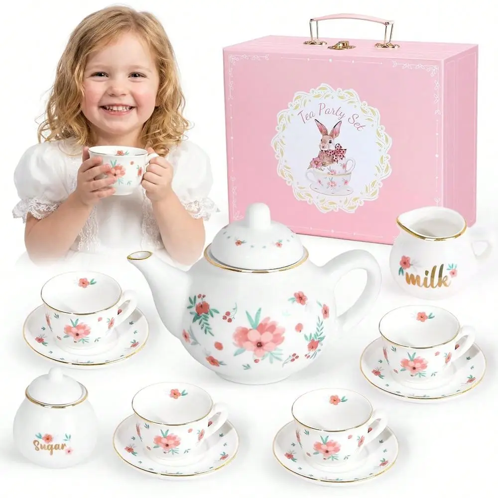 Hot New Porcelain Tea Party Set For Little Girls, Princess Ceramic Tea Time Playset With Teapot, Cups Portable Carry Case, Kids
Hot New Porcelain Tea Party Set For Little Girls, Princess Ceramic Tea Time Playset With Teapot, Cups Portable Carry Case, Kids