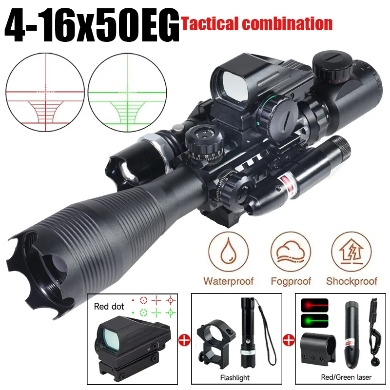 Tactical 4-16x50EG Optics Scopes with Illumination Adjustable Red/Green Crossbow Reticle for Long Range Shooting Hunting Combo
Tactical 4-16x50EG Optics Scopes with Illumination Adjustable Red/Green Crossbow Reticle for Long Range Shooting Hunting Combo