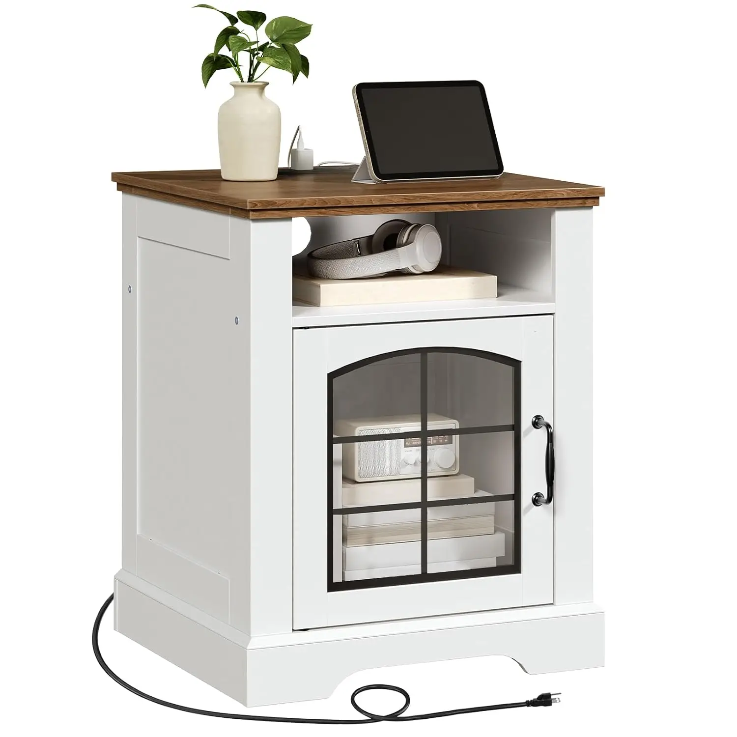 17.7" Farmhouse End Table Nightstand Charging Station Tempered Glass Barn Door Open Shelf White Walnut Living Room Customized
17.7" Farmhouse End Table Nightstand Charging Station Tempered Glass Barn Door Open Shelf White Walnut Living Room Customized