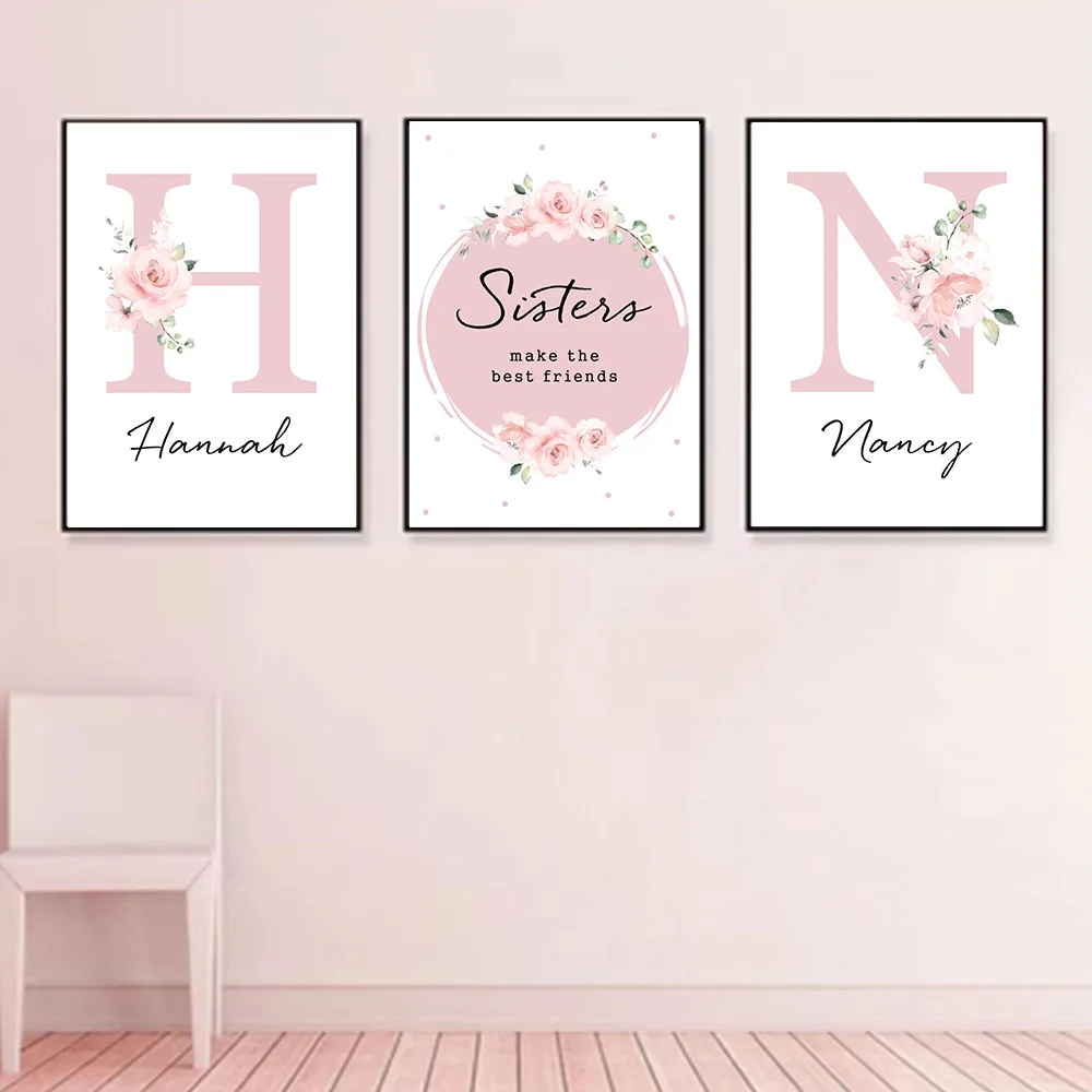 Girls Custom Name Wall Art Canvas Poster Sisters Print Painting Pink Flowers Posters Nursery Wall Pictures Baby Room Decoration 
Girls Custom Name Wall Art Canvas Poster Sisters Print Painting Pink Flowers Posters Nursery Wall Pictures Baby Room Decoration