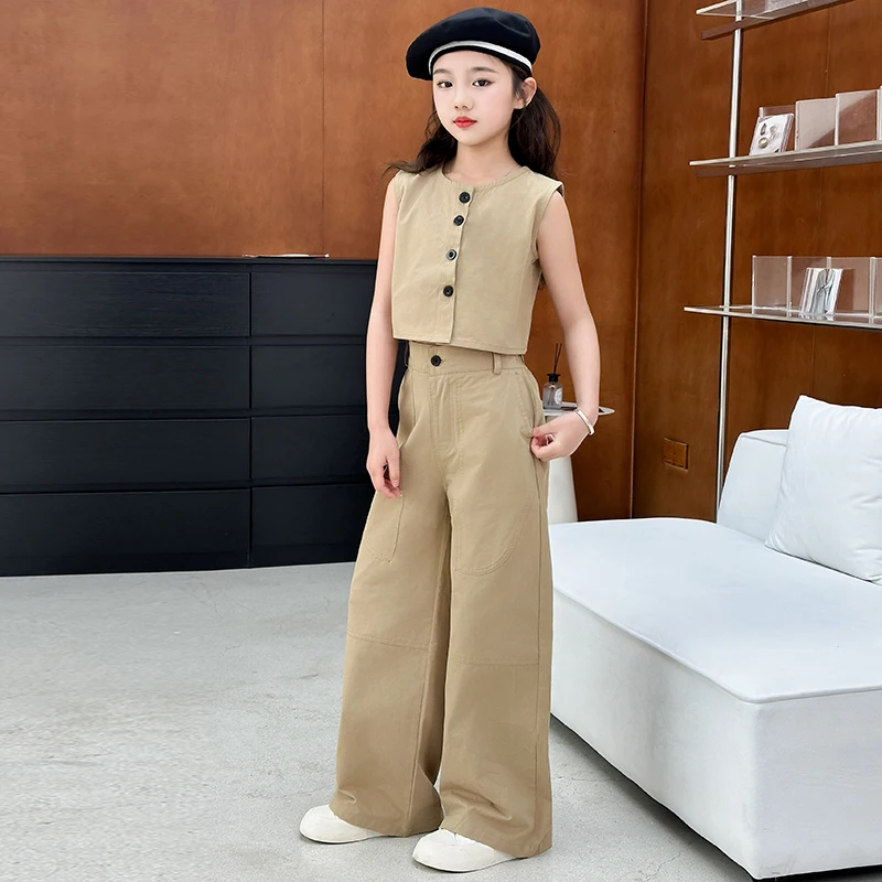 Summer Girls Khaki Suits Tops + Pants Set School Kids Slim Fit Tracksuits Kids Child Outfits Casual Clothing Set Age 5-14 Years
Summer Girls Khaki Suits Tops + Pants Set School Kids Slim Fit Tracksuits Kids Child Outfits Casual Clothing Set Age 5-14 Years