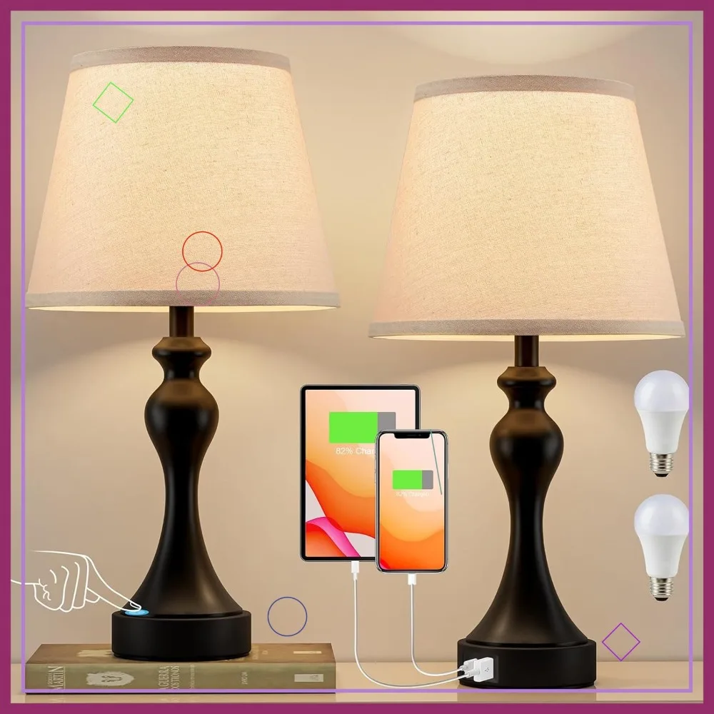 Touch Lamps for Nightstand - Set of 2, Dimmable with USB C+A, LED Bulbs Included for Bedroom & End Tables
Touch Lamps for Nightstand - Set of 2, Dimmable with USB C+A, LED Bulbs Included for Bedroom & End Tables