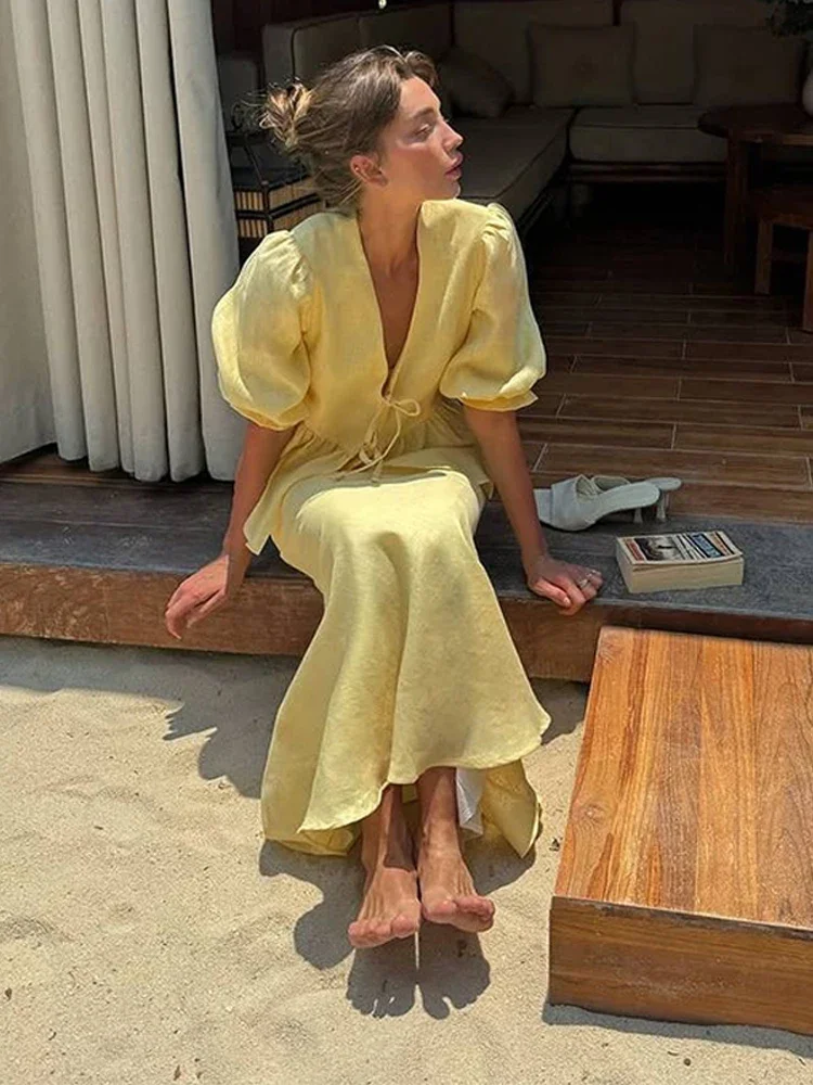 Puff Sleeves Lace Up Top Long Skirt Suit For Women Half Sleeves V-Neck Top High Waist Long Skirts Suit 2025 Summer Lady Outfits 
Puff Sleeves Lace Up Top Long Skirt Suit For Women Half Sleeves V-Neck Top High Waist Long Skirts Suit 2025 Summer Lady Outfits