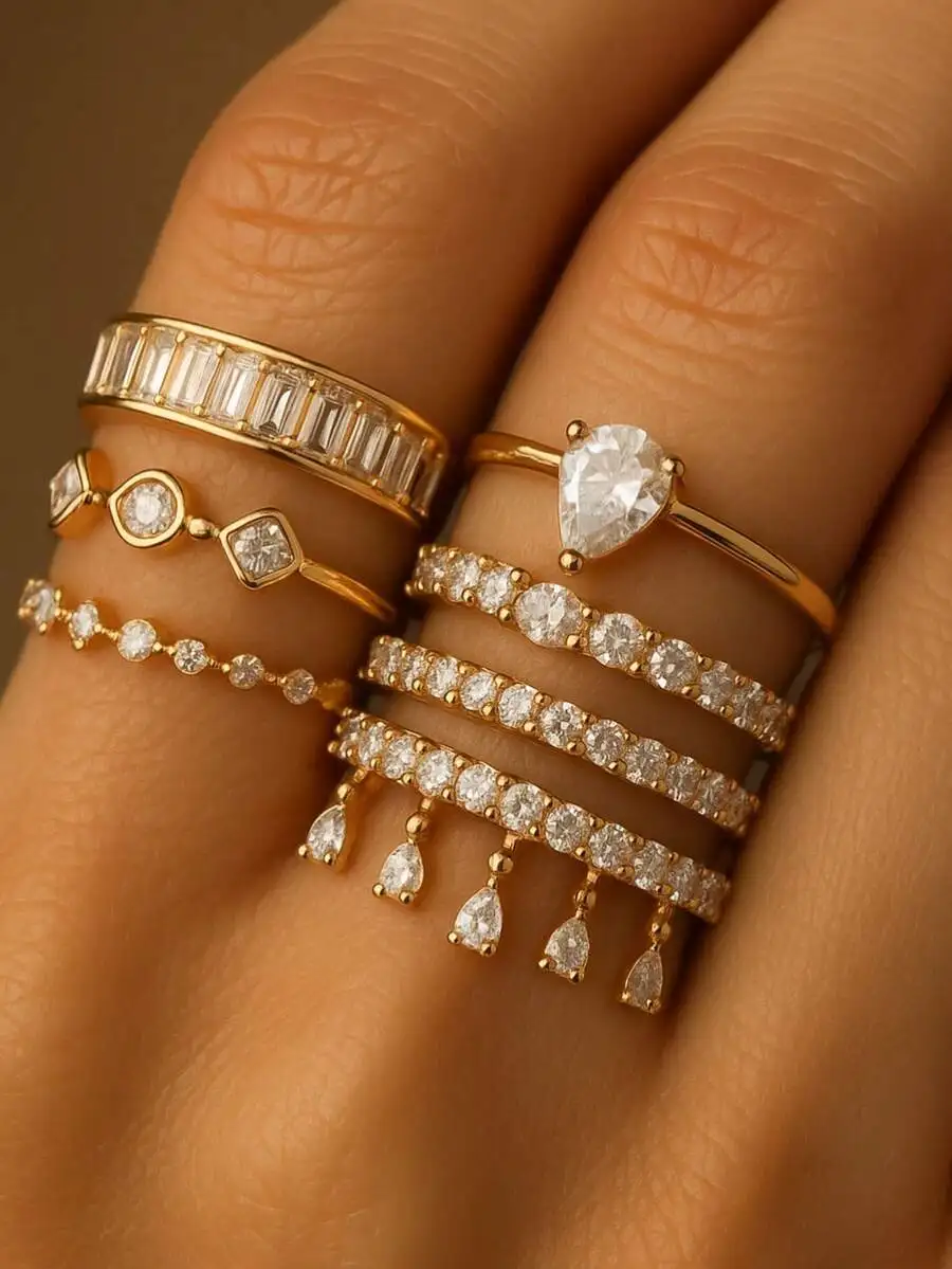 7pcs Teardrop Tassel Geometric Zirconia Inlaid Fashion Copper Tone Ring Set For Wedding Engagement Party Daily Wear
7pcs Teardrop Tassel Geometric Zirconia Inlaid Fashion Copper Tone Ring Set For Wedding Engagement Party Daily Wear