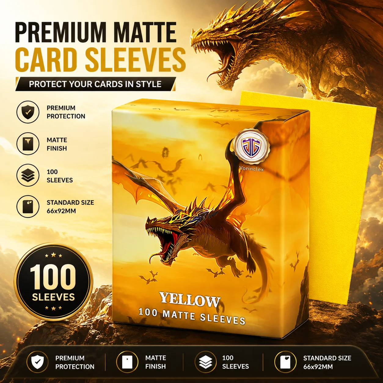 100PCS 66X92MM Matte Trading Card Sleeves Game Card Sleeves Standard Size Card Protector for PTCG/MGT (Yellow)
100PCS 66X92MM Matte Trading Card Sleeves Game Card Sleeves Standard Size Card Protector for PTCG/MGT (Yellow)