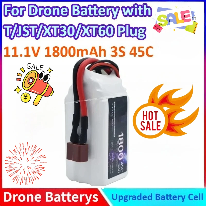 New 1800mAh 11.1V 3S 45C LiPo General-purpose Battery for Capacity Deans T Connector XT30/XT60/T/JST for RC Car FPV Racing Drone
New 1800mAh 11.1V 3S 45C LiPo General-purpose Battery for Capacity Deans T Connector XT30/XT60/T/JST for RC Car FPV Racing Drone