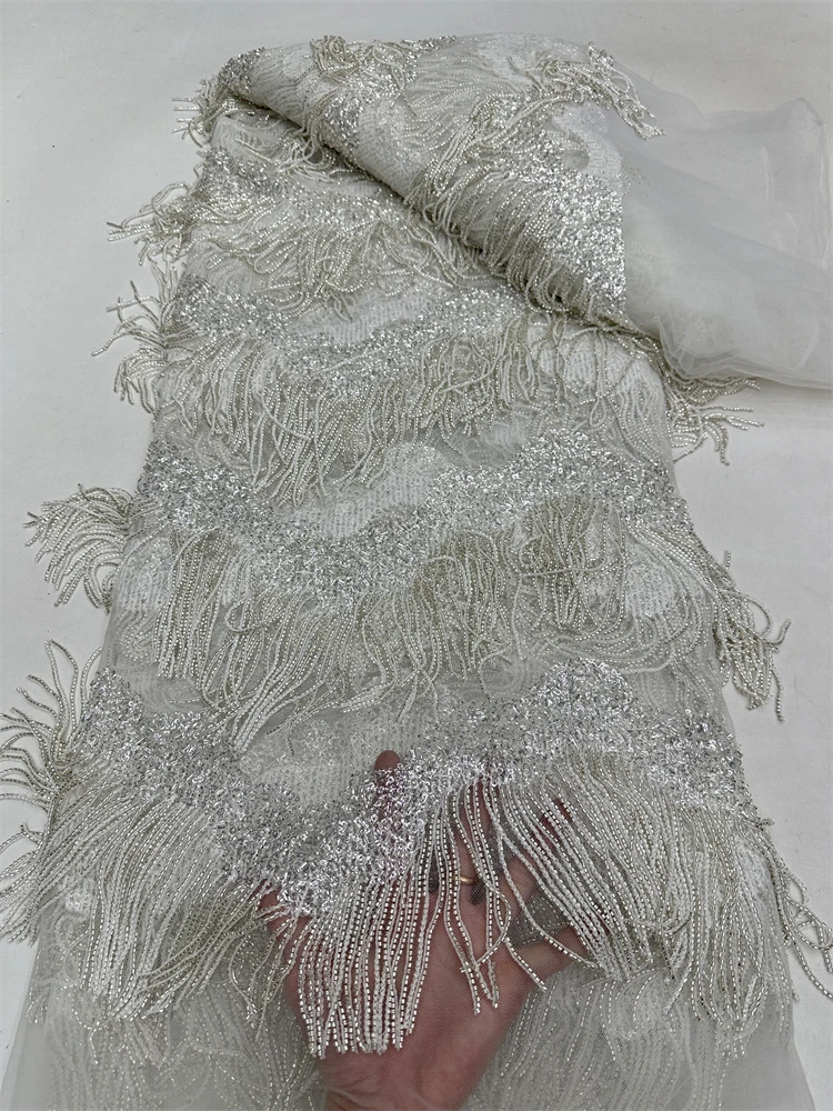 African Sequins Lace Fabric 5 Yards 2024 High Quality Lace French tassel Groom Beaded Lace Fabric For Wedding Party Dress RF
African Sequins Lace Fabric 5 Yards 2024 High Quality Lace French tassel Groom Beaded Lace Fabric For Wedding Party Dress RF