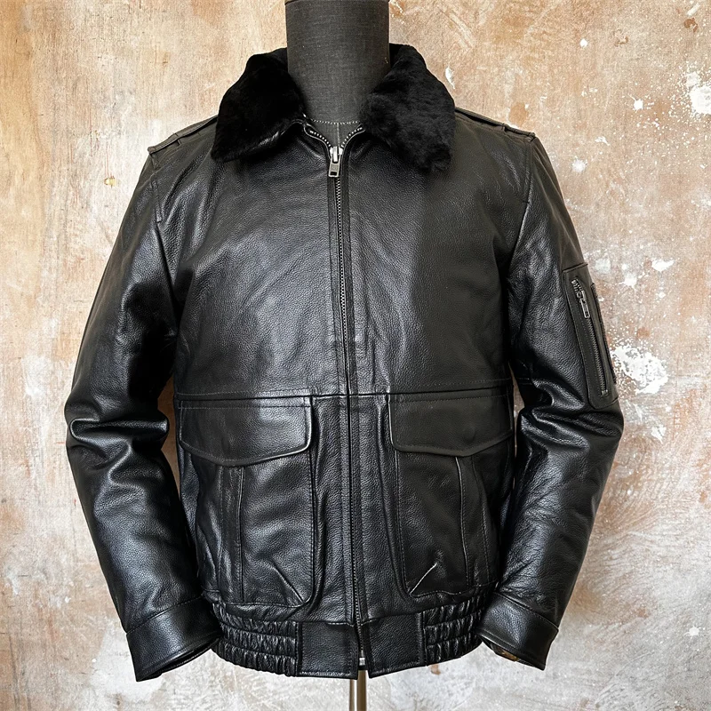 A2 Winter Cotton Lined Faux Fur Collar Slim Fit ort Leather Jaet Men's Top Layer Cowhide Genuine Leather Flight Jaet La...
A2 Winter Cotton Lined Faux Fur Collar Slim Fit ort Leather Jaet Men's Top Layer Cowhide Genuine Leather Flight Jaet La...