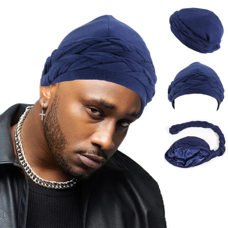 Men's New Soft Double Layer Blue Dough-Twist Style Turban Hats Solid Color Satin Lined Halo Turban Durag
Men's New Soft Double Layer Blue Dough-Twist Style Turban Hats Solid Color Satin Lined Halo Turban Durag