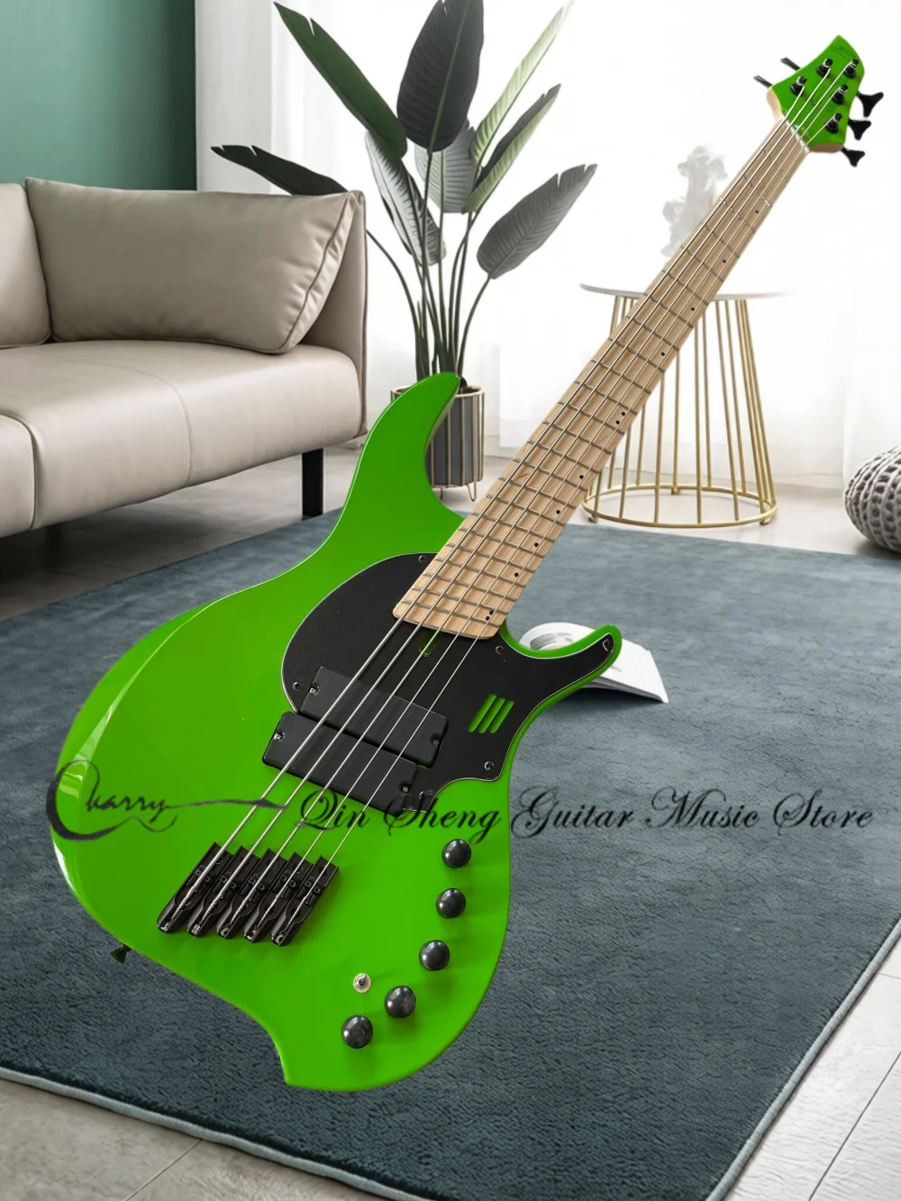 5 strings apple green guitar, solid wood, single black bridge, DingW body, maple neck, 34-37 inches, customizable color
5 strings apple green guitar, solid wood, single black bridge, DingW body, maple neck, 34-37 inches, customizable color