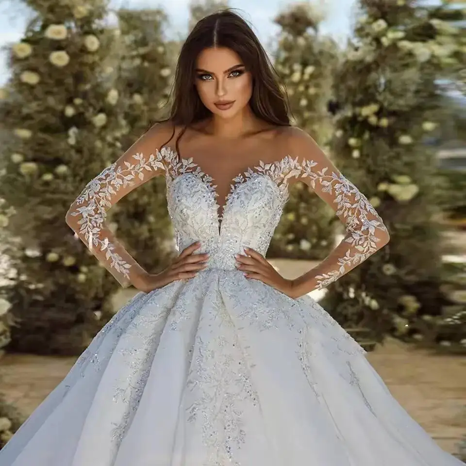 Customized Exquisite Illusion Beading Wedding Dresses Neck Lace Full Sleeves Bridal Ball Gowns Princess Vestidos De Novia
Customized Exquisite Illusion Beading Wedding Dresses Neck Lace Full Sleeves Bridal Ball Gowns Princess Vestidos De Novia