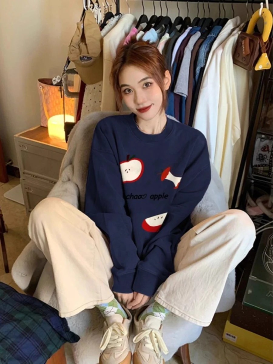 Loose Long Sleeve round Neck Sweatshirt Women's Design Interest Print Casual Outerwear Fashionable Polyester Fiber
Loose Long Sleeve round Neck Sweatshirt Women's Design Interest Print Casual Outerwear Fashionable Polyester Fiber