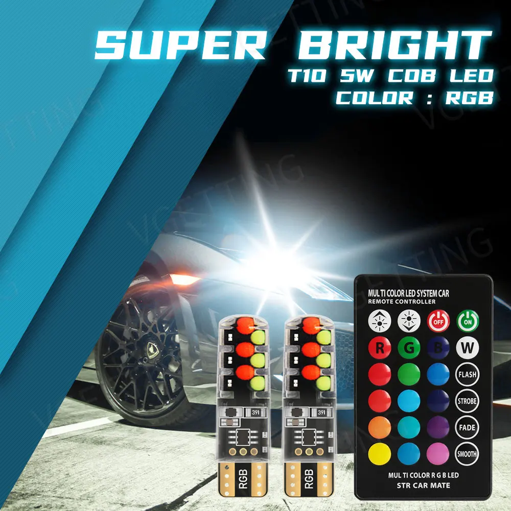 Magic colorM T10 LED Bulbs Canbus With Remote Controller W5W RGB COB Signal Lamp Flash Strobe Reading Wedge Light 2PCS 9Colors
Magic colorM T10 LED Bulbs Canbus With Remote Controller W5W RGB COB Signal Lamp Flash Strobe Reading Wedge Light 2PCS 9Colors