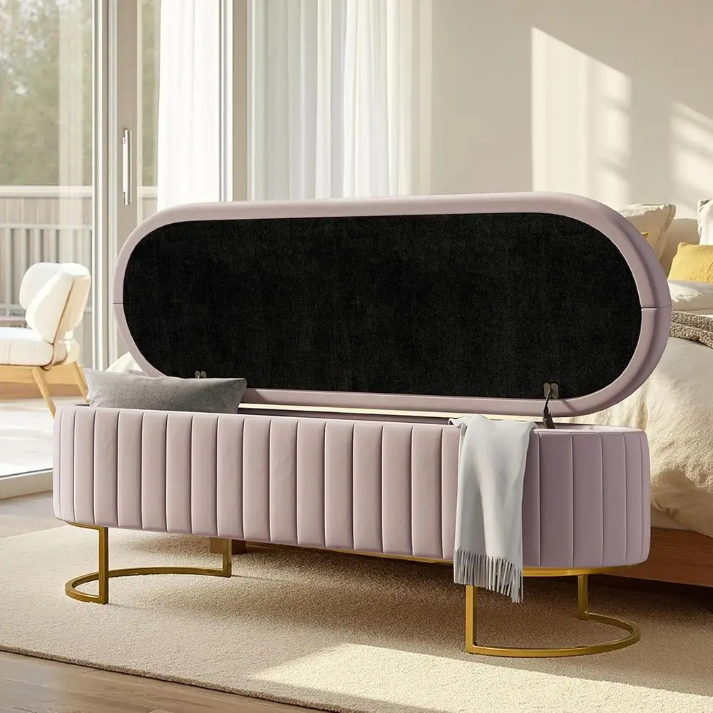 55.5 Velvet Storage Bench with Channel Tufting, Metal Legs, and Interior Organizer for Bedroom & Entryway
55.5 Velvet Storage Bench with Channel Tufting, Metal Legs, and Interior Organizer for Bedroom & Entryway