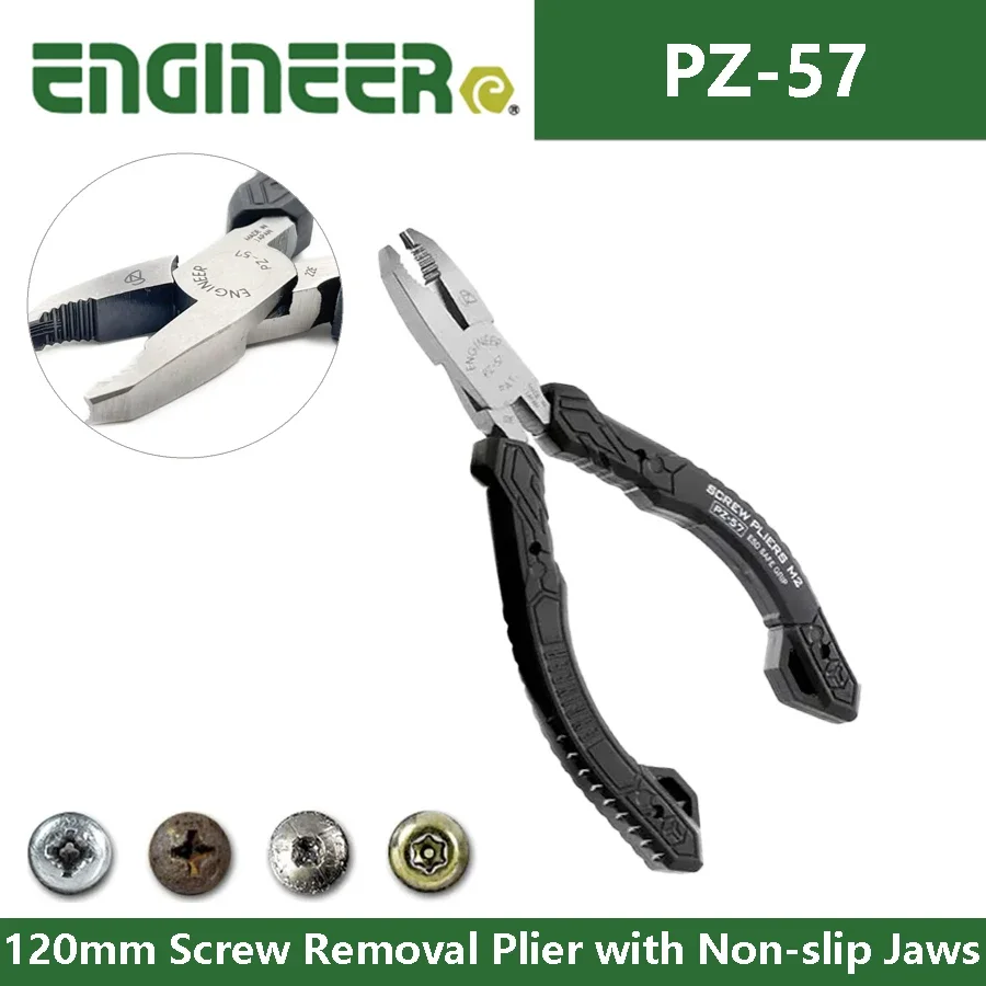 ENGINEER PZ-57 Screw Removal Plier 120mm Non-slip Jaws Stripped Rusted screws of Diameter 2-3.5mm Anti-Static Repair Hand Tools
ENGINEER PZ-57 Screw Removal Plier 120mm Non-slip Jaws Stripped Rusted screws of Diameter 2-3.5mm Anti-Static Repair Hand Tools