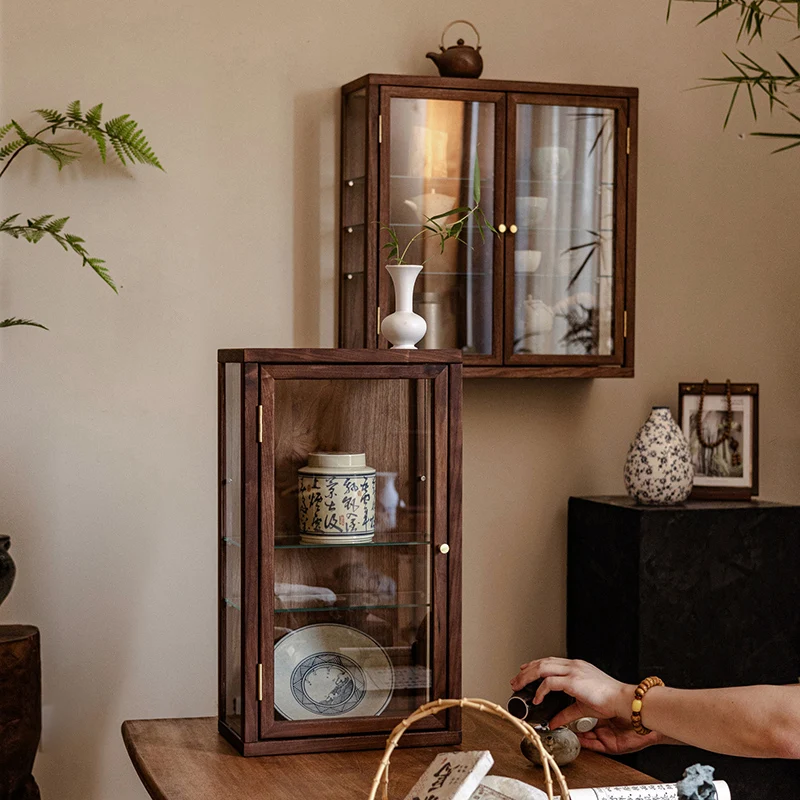 Solid wood glass storage cabinet Black walnut wall-mounted tea set display cabinet Figure blind box Tea set Shelf display cabine
Solid wood glass storage cabinet Black walnut wall-mounted tea set display cabinet Figure blind box Tea set Shelf display cabine