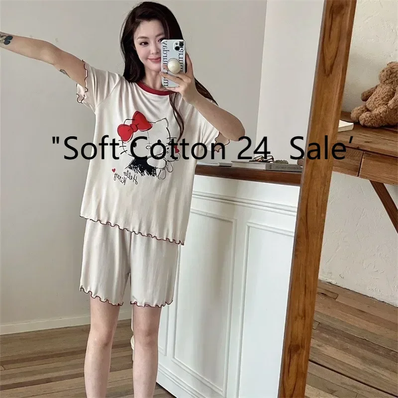 Summer new gray cotton round neck cartoon Hello Kitty pajamas women's short sleeves sweet casual loungewear two-piece set
Summer new gray cotton round neck cartoon Hello Kitty pajamas women's short sleeves sweet casual loungewear two-piece set