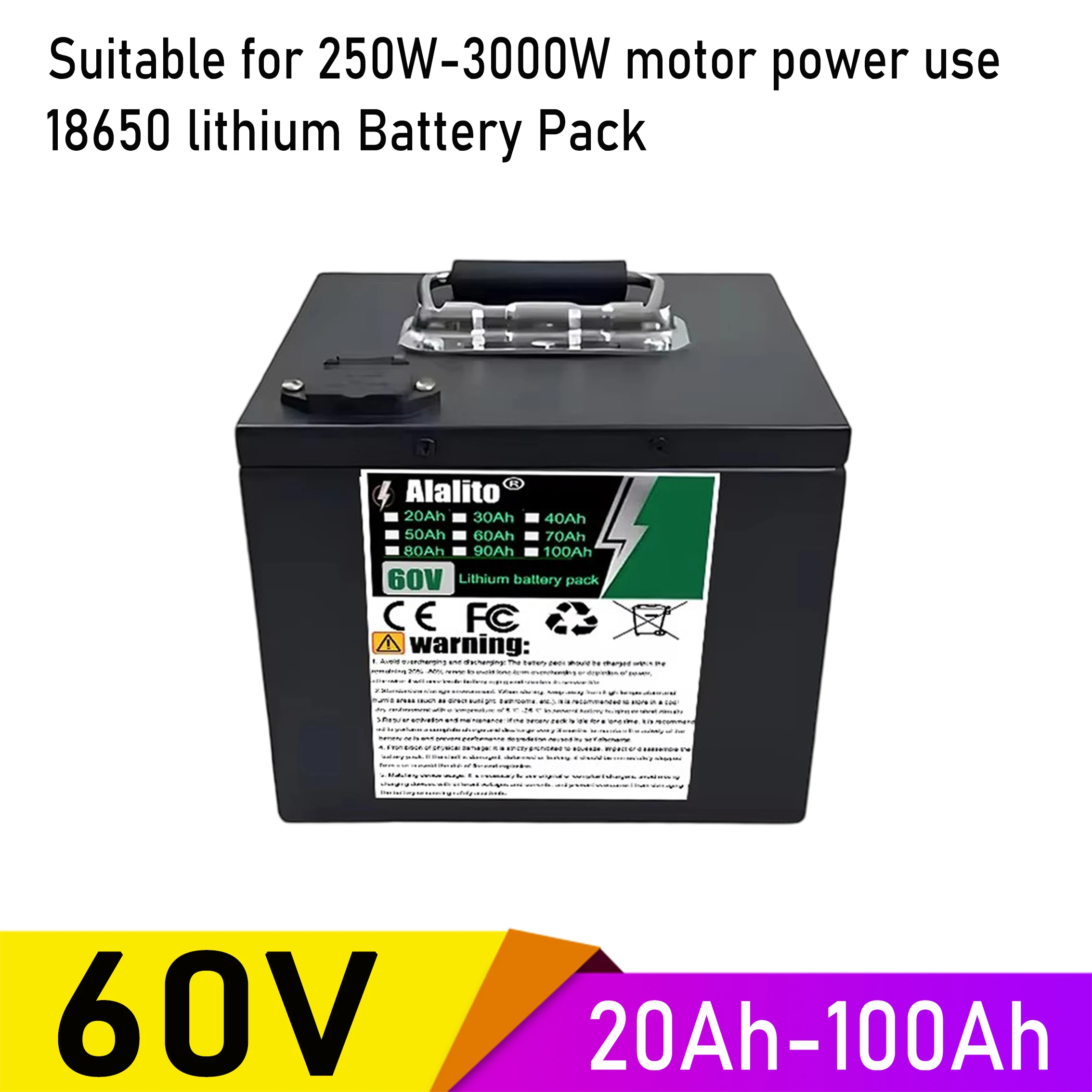 Suitable for motors below 3000W, 18650 lithium battery, 60V 100Ah, sufficient capacity
Suitable for motors below 3000W, 18650 lithium battery, 60V 100Ah, sufficient capacity