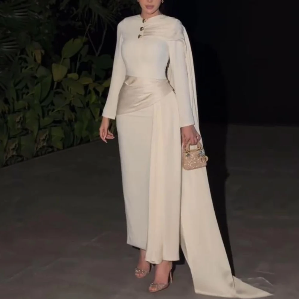 Simple Saudi Evening Dress O-Neck Long Sleeve Straight Ankle Length Women Jersey Customized Wedding Party Formal Occasion Gowns
Simple Saudi Evening Dress O-Neck Long Sleeve Straight Ankle Length Women Jersey Customized Wedding Party Formal Occasion Gowns