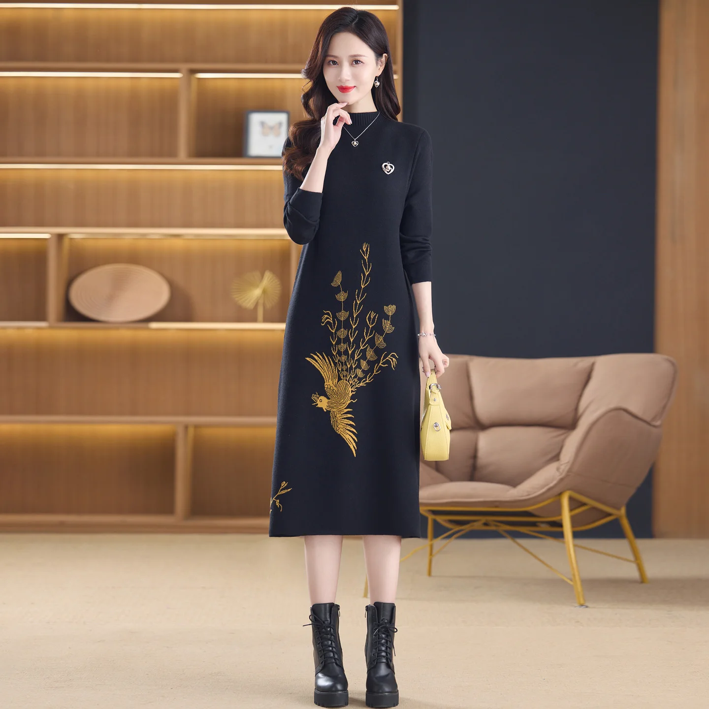 Осенние черные повседневные вязаные женские пуловеры с длинными рукавами, зимние толстые теплые платья-свитера, 2025 г., корейские свободные элегантные свитера
Осенние черные повседневные вязаные женские пуловеры с длинными рукавами, зимние толстые теплые платья-свитера, 2025 г., корейские свободные элегантные свитера