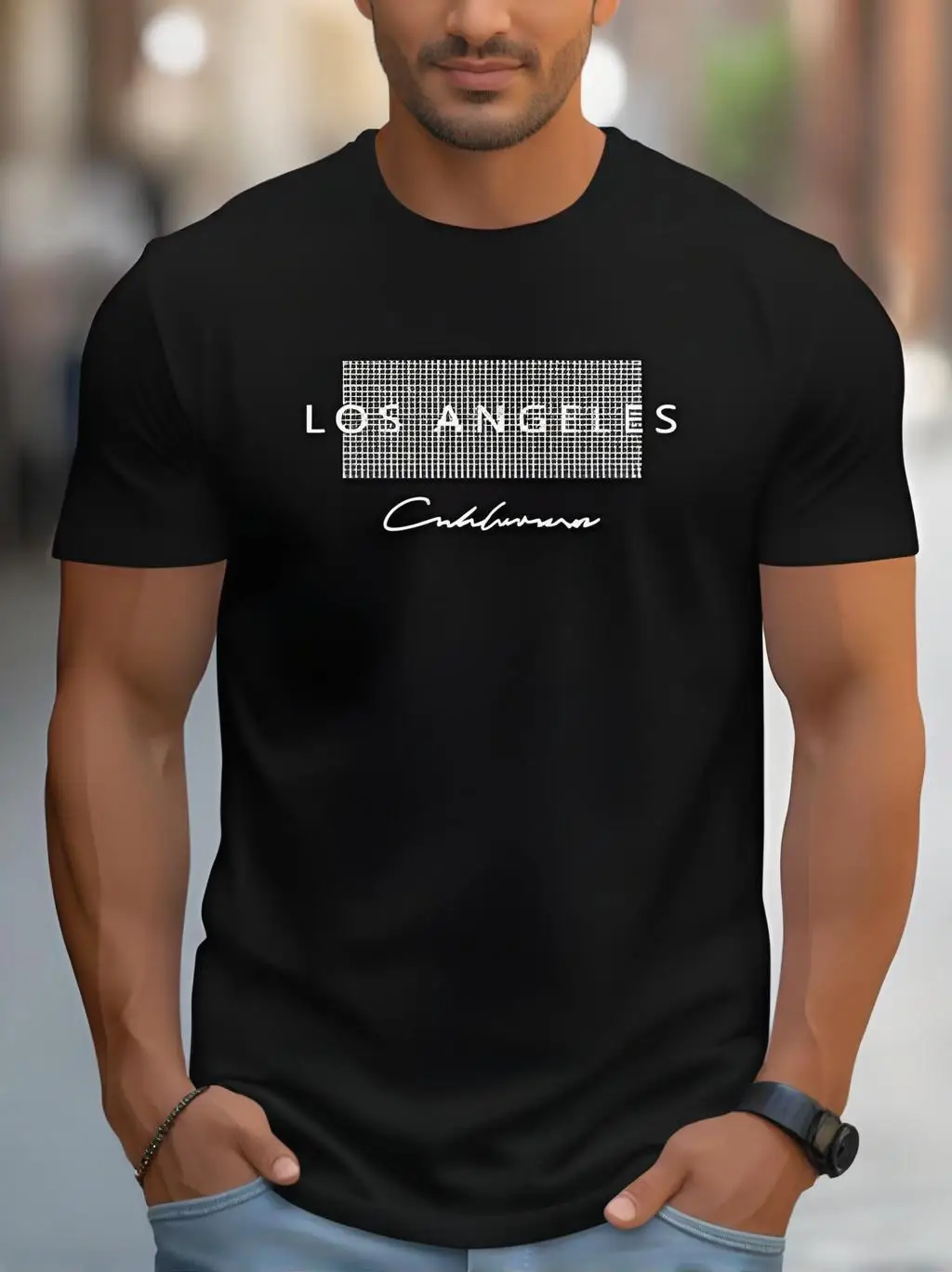 Loose summer T-shirt 100% polyester braided men's style, short sleeved T-shirt, Los Angeles large print, casual, sporty
Loose summer T-shirt 100% polyester braided men's style, short sleeved T-shirt, Los Angeles large print, casual, sporty