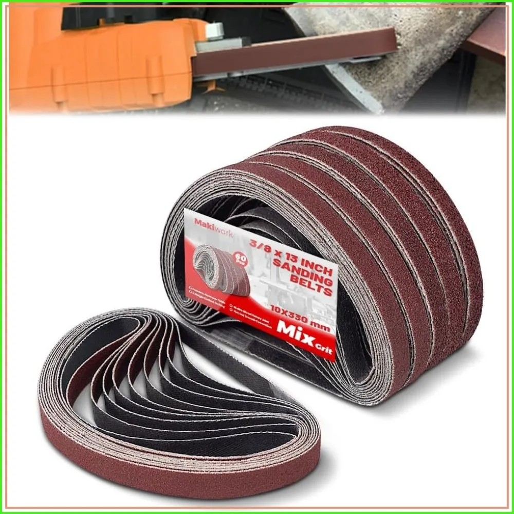 60-Pack 3/8 x 13 Inch Sanding Belts, 40-240 Grit, Aluminum Oxide for Woodworking
60-Pack 3/8 x 13 Inch Sanding Belts, 40-240 Grit, Aluminum Oxide for Woodworking