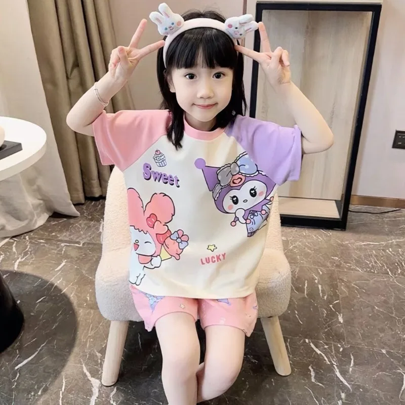 Girly Heart My Melody Kuromi Kids Short Sleeve Casual Shirt Pants Pajamas 2025 Cute Cartoon Two-piece Home Wear Clothes Gifts 
Girly Heart My Melody Kuromi Kids Short Sleeve Casual Shirt Pants Pajamas 2025 Cute Cartoon Two-piece Home Wear Clothes Gifts