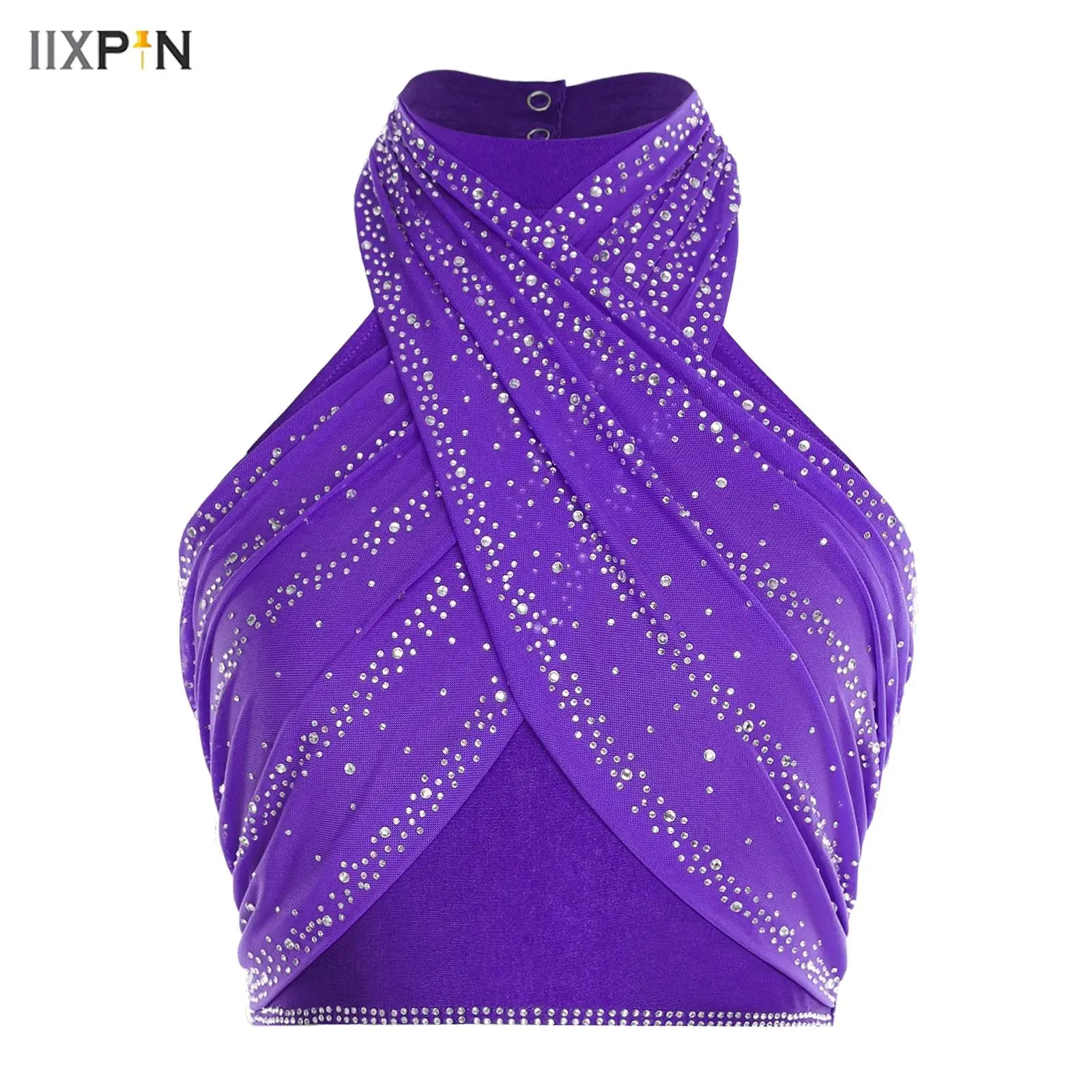 Women's Salsa Cha-Cha Latin Dance Top Halter Sleeveless Strappy Backless Rhinestones Front Cross Ruched Mesh Overlay Crop Tops
Women's Salsa Cha-Cha Latin Dance Top Halter Sleeveless Strappy Backless Rhinestones Front Cross Ruched Mesh Overlay Crop Tops