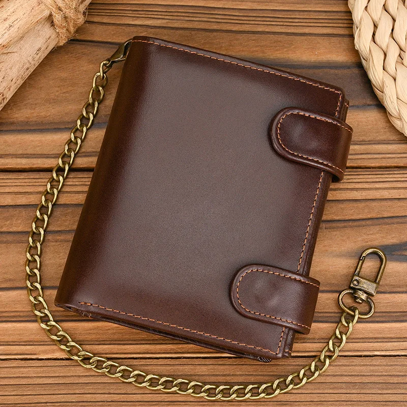 Three-fold chain-linked anti-theft short wallet with large capacity, oil-wax finish genuine leather, RFID multi-slot wallet
Three-fold chain-linked anti-theft short wallet with large capacity, oil-wax finish genuine leather, RFID multi-slot wallet