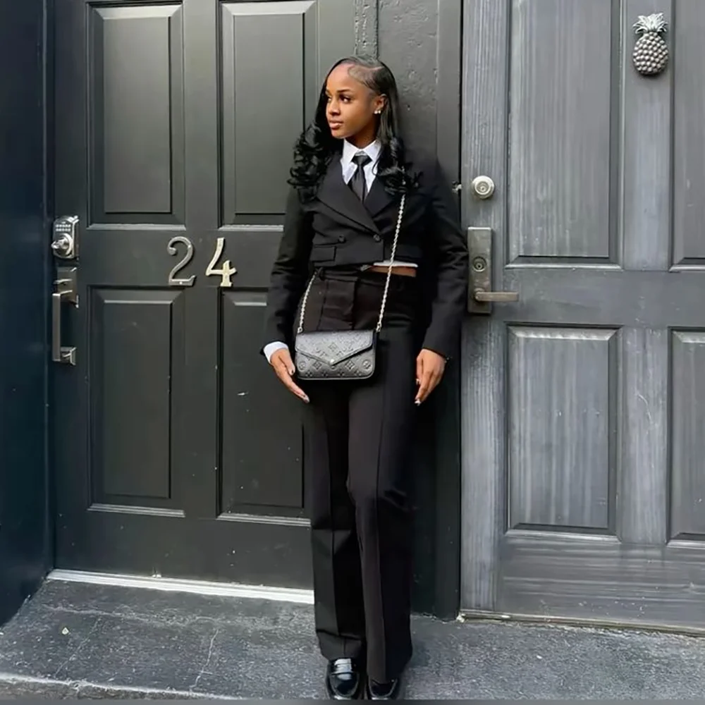 Elegant Women Black Pant Set 2 Pieces Suit Smart Casual Office Stylish Female Suits Short Jacket+Pants Conjuntos De Pantalones
Elegant Women Black Pant Set 2 Pieces Suit Smart Casual Office Stylish Female Suits Short Jacket+Pants Conjuntos De Pantalones