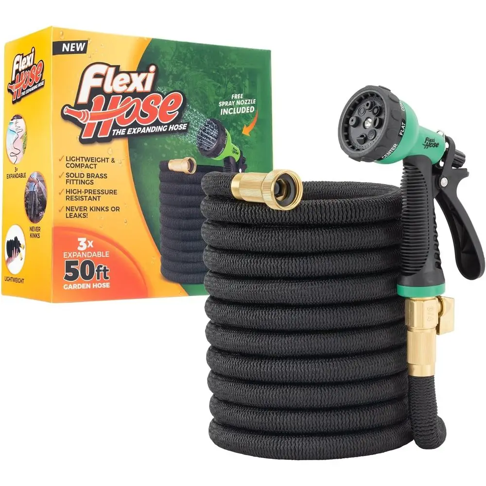 Expandable 50-Foot Garden Hose with 8-Function Nozzle - Lightweight, Retractable, Kink-Free, 3/4 Inch Brass Fittings
Expandable 50-Foot Garden Hose with 8-Function Nozzle - Lightweight, Retractable, Kink-Free, 3/4 Inch Brass Fittings