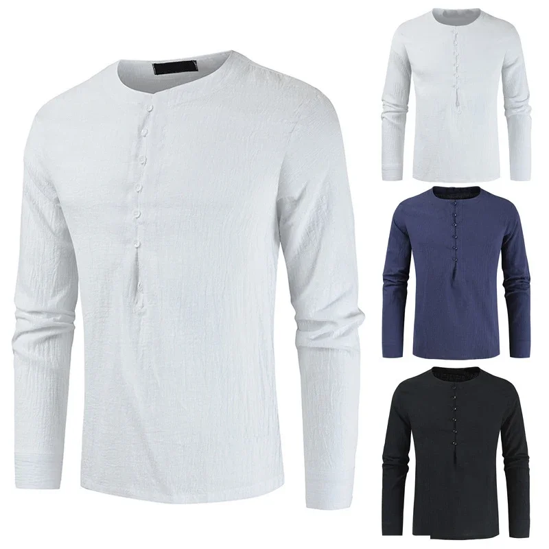 Men's New Style Men's Spring And Autumn Solid Round Neck Button Design Long Sleeve Fashion Retro Shirt Beach Fashion Shirt Cloth
Men's New Style Men's Spring And Autumn Solid Round Neck Button Design Long Sleeve Fashion Retro Shirt Beach Fashion Shirt Cloth