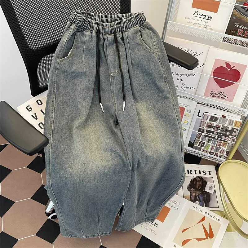 Retro American Denim Jeans Men's High Street Trend Elastic Waist Drawstring Wide Leg Pants Casual Long Trousers for Boys
Retro American Denim Jeans Men's High Street Trend Elastic Waist Drawstring Wide Leg Pants Casual Long Trousers for Boys
