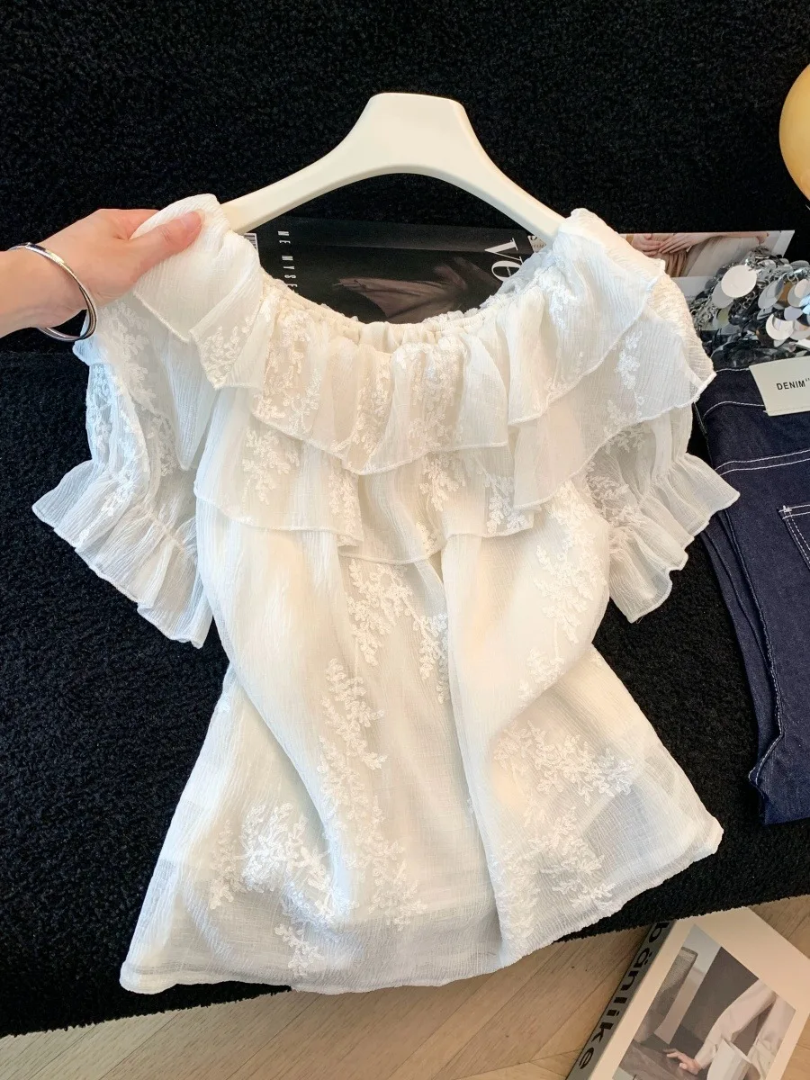 Elegant Embroidered Pleated Chiffon Top Women Summer Lace Trim One Shoulder Ageless Beautiful Korean Style Breathable Short S...
Elegant Embroidered Pleated Chiffon Top Women Summer Lace Trim One Shoulder Ageless Beautiful Korean Style Breathable Short S...