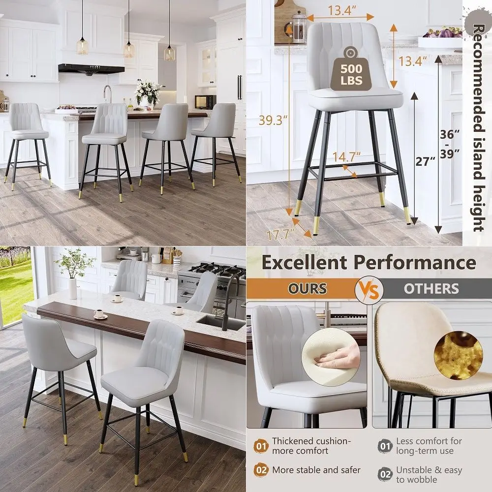 Height Bar Stools Set of 4,Modern Bar Stools Set of 4,Light Grey Faux Leather Barstools with Back and Footrest,27Bar Chairs for
Height Bar Stools Set of 4,Modern Bar Stools Set of 4,Light Grey Faux Leather Barstools with Back and Footrest,27Bar Chairs for