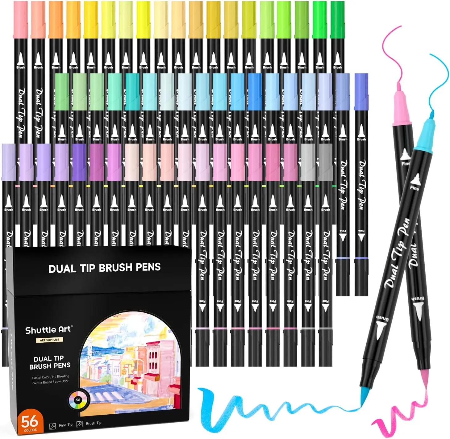 56 Pastel Dual Tip Brush Pens, Fine & Brush Markers for Coloring, Sketching, Calligraphy
56 Pastel Dual Tip Brush Pens, Fine & Brush Markers for Coloring, Sketching, Calligraphy