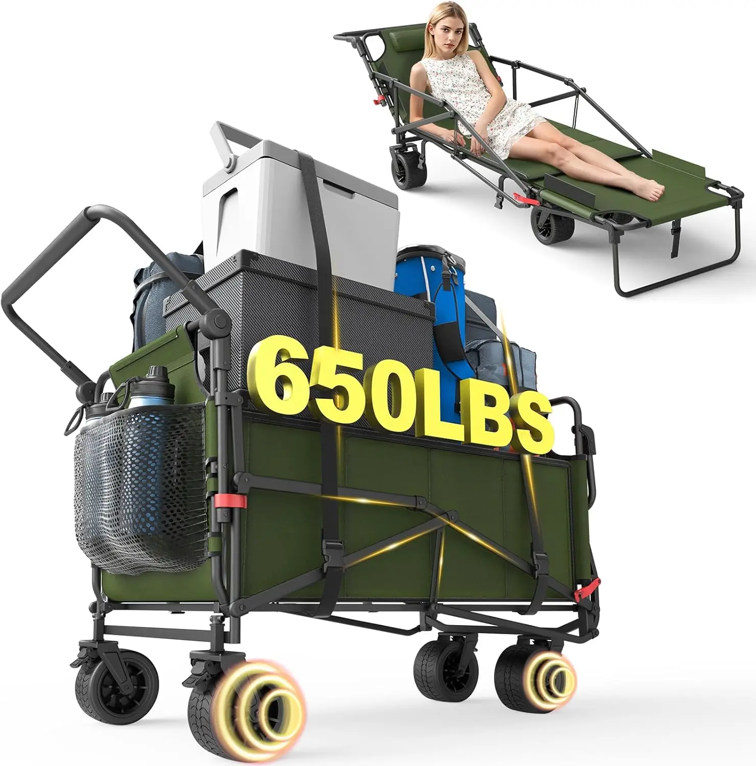 Heavy Duty Folding Wagon with All-Terrain Wheels and Brakes, 650lb Capacity, Army Green, Ideal for Outdoor Use
Heavy Duty Folding Wagon with All-Terrain Wheels and Brakes, 650lb Capacity, Army Green, Ideal for Outdoor Use