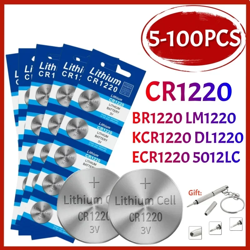 5-100PCS CR1220 3V Lithium Button Battery BR1220 LM1220 DL1220 L04 5012LC Coin Cell Watch CR 1220 Batteries for Toys Remote
5-100PCS CR1220 3V Lithium Button Battery BR1220 LM1220 DL1220 L04 5012LC Coin Cell Watch CR 1220 Batteries for Toys Remote
