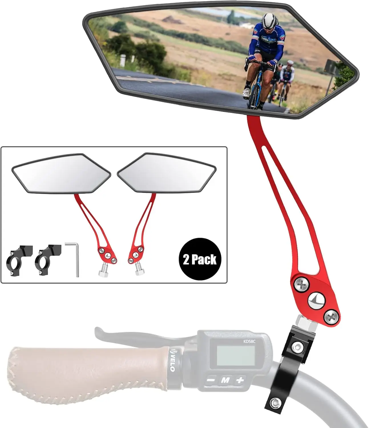 HD Wide Angle Bike Mirror 2 PCS, 360° Adjustable Handlebar Rearview Mirror for Mountain Road Bike Moto (Red)
HD Wide Angle Bike Mirror 2 PCS, 360° Adjustable Handlebar Rearview Mirror for Mountain Road Bike Moto (Red)