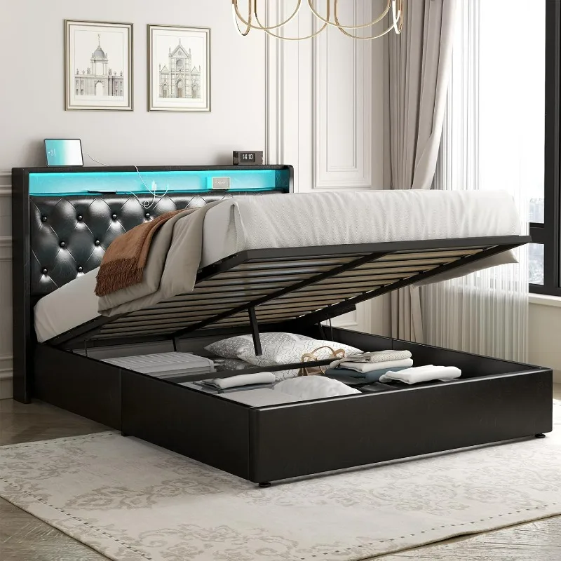 Queen Lift Up Bed Frame with Charging Station&LED Lights,Leather Upholstered Bed with Button Tufted Wingback Storage Headboard
Queen Lift Up Bed Frame with Charging Station&LED Lights,Leather Upholstered Bed with Button Tufted Wingback Storage Headboard