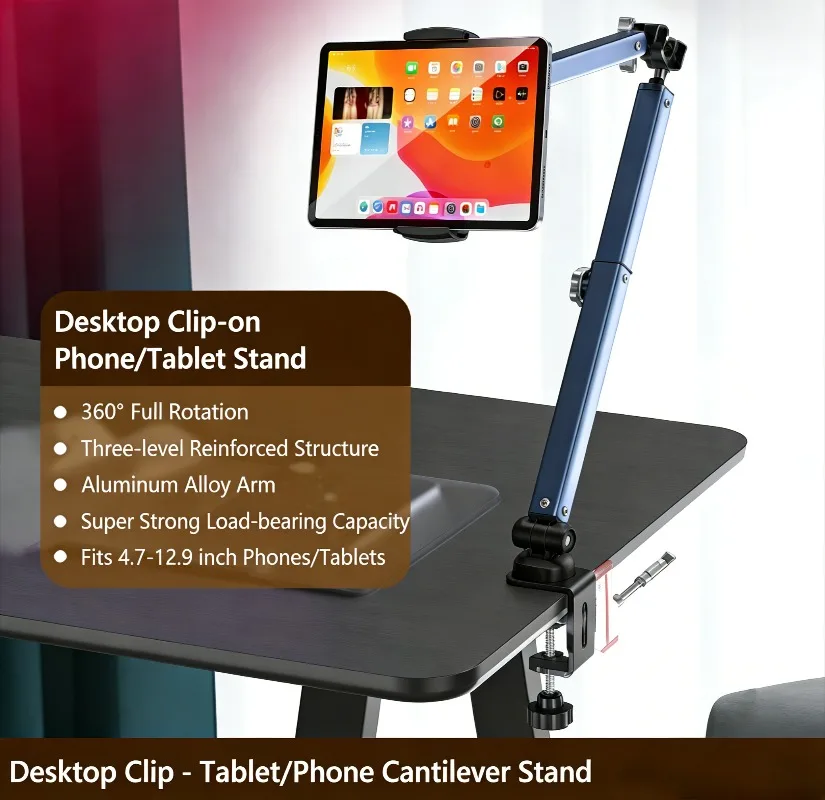 Гибкий держатель для планшета и телефона из алюминиевого сплава с длинной регулируемой двойной ручкой для кровати, стола, офиса, совместим с iPad, iPhone, Android
Гибкий держатель для планшета и телефона из алюминиевого сплава с длинной регулируемой двойной ручкой для кровати, стола, офиса, совместим с iPad, iPhone, Android