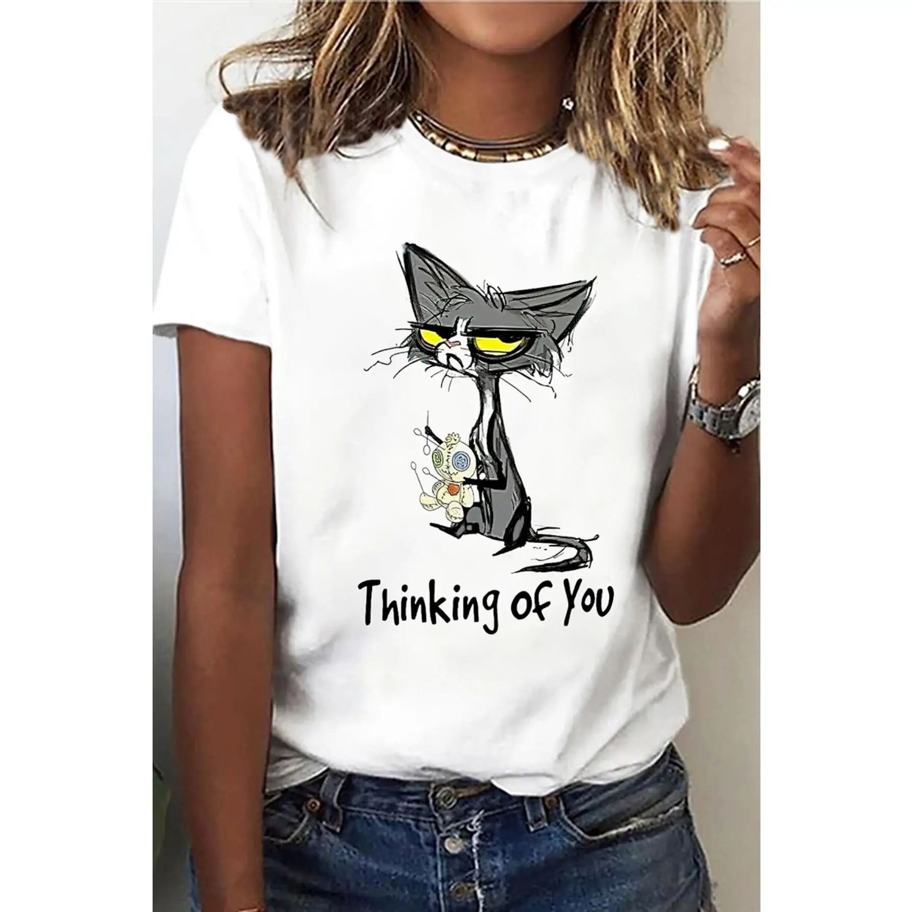 Футболка Thinking of You с котом, женская забавная футболка с саркастическим рисунком, подарок для любителей сварливых кошек, летние топы с короткими рукавами
Футболка Thinking of You с котом, женская забавная футболка с саркастическим рисунком, подарок для любителей сварливых кошек, летние топы с короткими рукавами