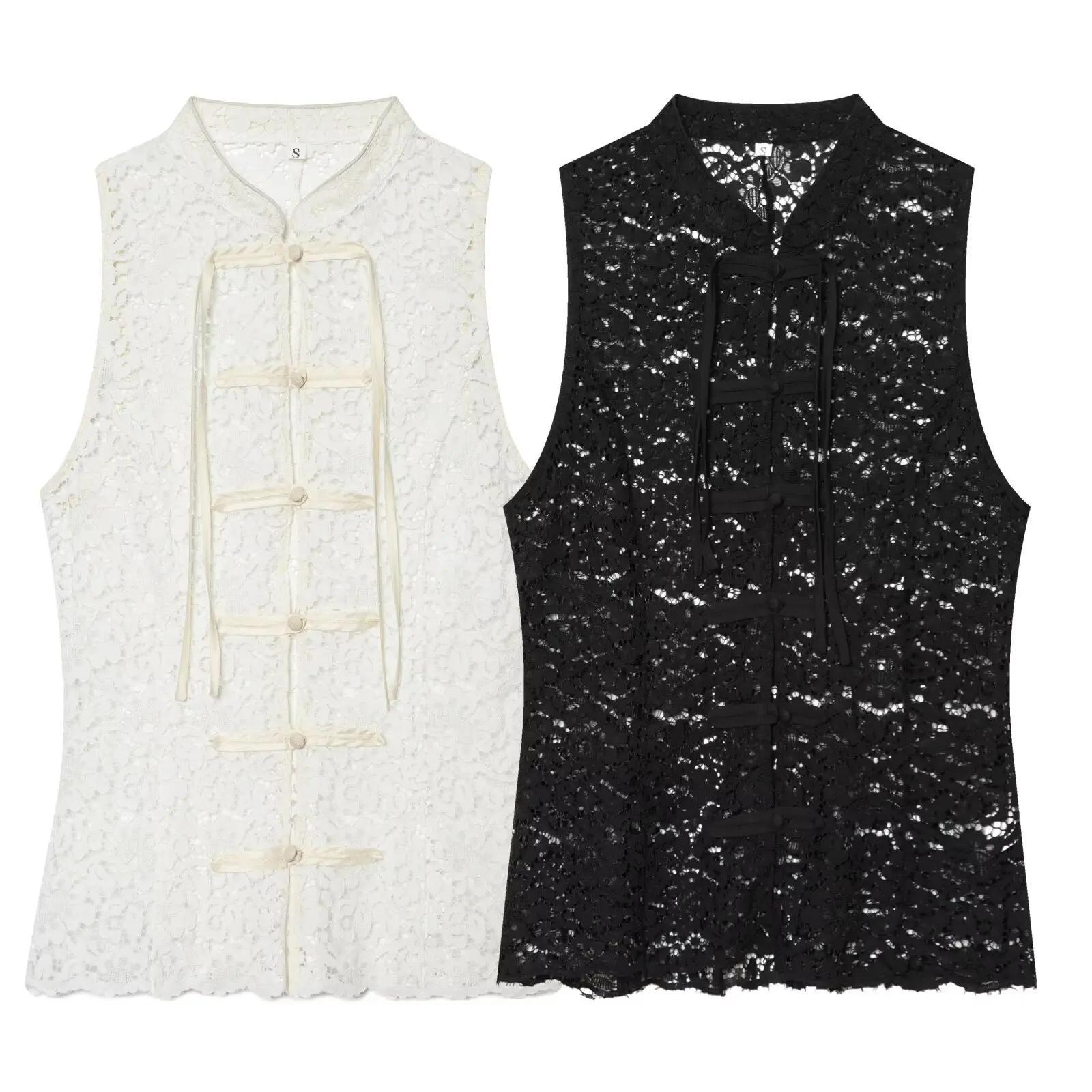 WOMAN 2026 Summer New Casual Fashion Stand up Collar Sleeveless Knot Buckle with Embossed Lace Top Retro Women's Top Mujer chic
WOMAN 2026 Summer New Casual Fashion Stand up Collar Sleeveless Knot Buckle with Embossed Lace Top Retro Women's Top Mujer chic