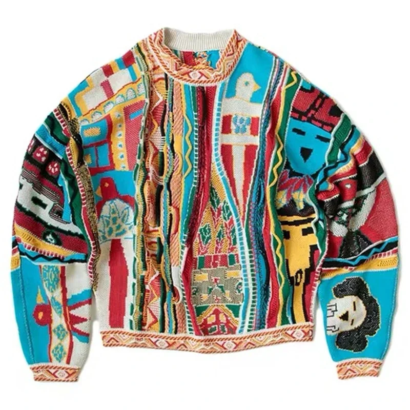 Vintage Contrast Color Retro Ethnic Style Portrait Knitted Thickened Pullover Men Loose Sweater Annual Jia Brand
Vintage Contrast Color Retro Ethnic Style Portrait Knitted Thickened Pullover Men Loose Sweater Annual Jia Brand