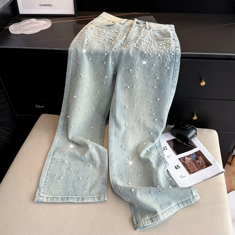 Luxury Pearl Embellished High Waist Wide Leg Jeans Straight Cut Spring Summer Women's Premium Feeling Slimming Floor Length
Luxury Pearl Embellished High Waist Wide Leg Jeans Straight Cut Spring Summer Women's Premium Feeling Slimming Floor Length